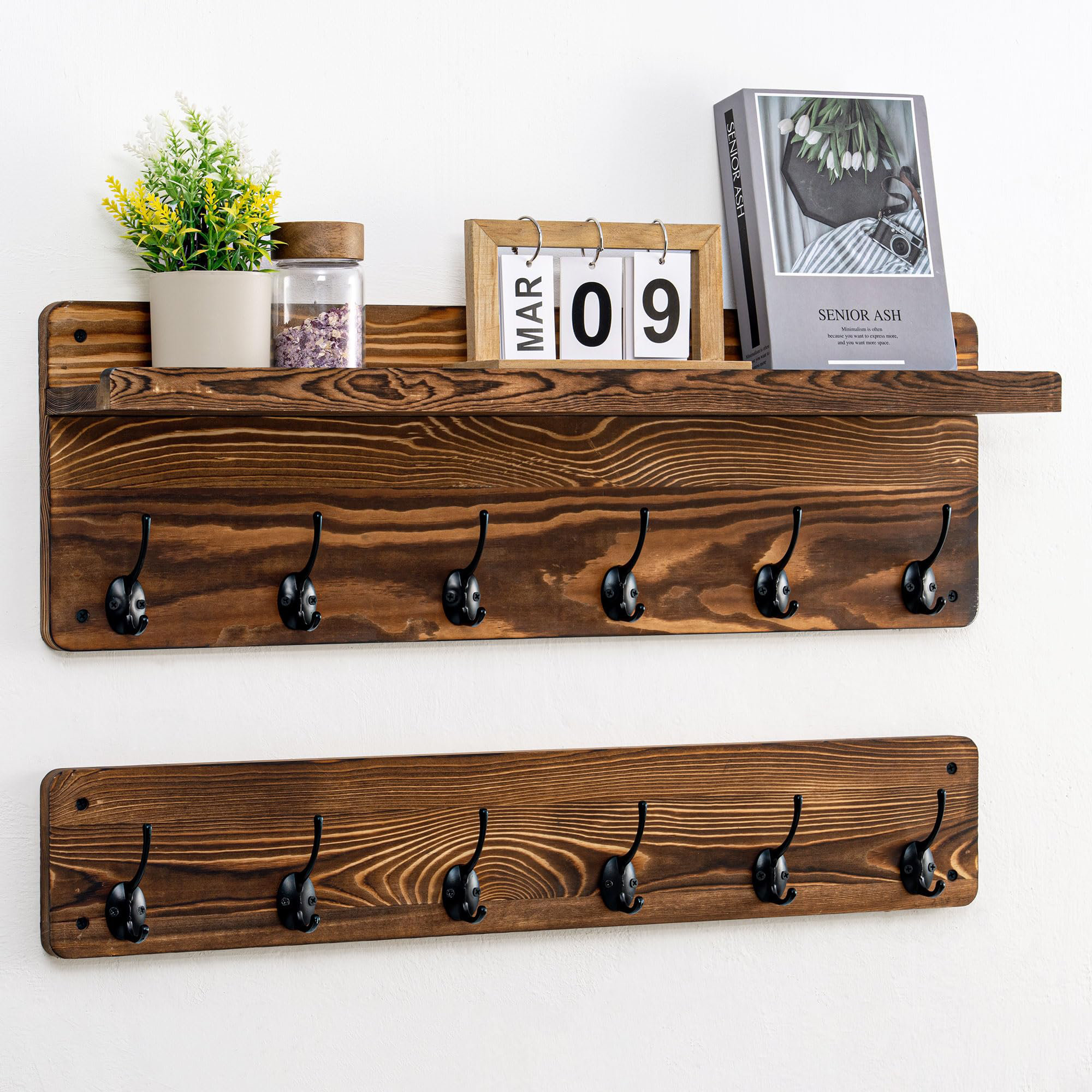 W15 Wall Mounted Small Coat Rack with Top Shelf | Solid Timber Coat Racks | Pine outlet Coat Rack | Top Shelf